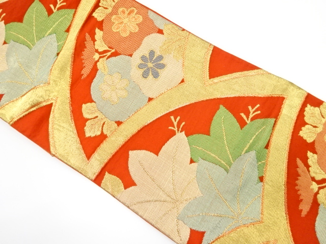 アンティーク　楓に万寿菊模様織り出し袋帯（着用可）